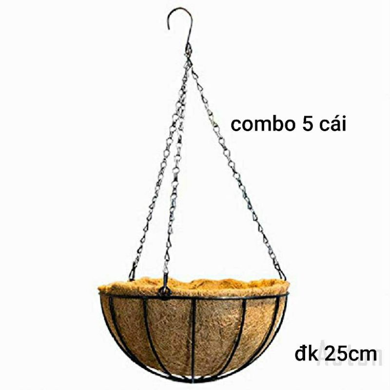 combo 5 chậu treo sơ dừa khung sắt đk 25cm siêu bền đẹp.