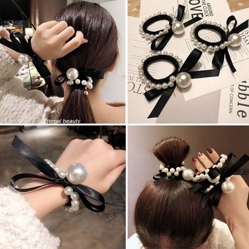 Dây Cột Tóc Co Giãn Đính Ngọc Trai Lớn Dễ Thương Phong Cách Hàn Quốc Cho Nữ