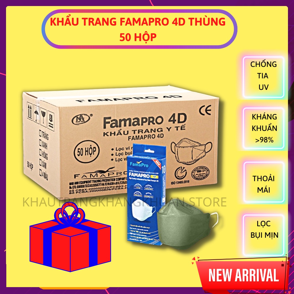 [THÙNG] Khẩu trang con cá, Khẩu trang FAMAPRO 4D, chống giọt bắn, bụi mịn, màu trắng, đen…[50 Hộp | 10 cái/H]