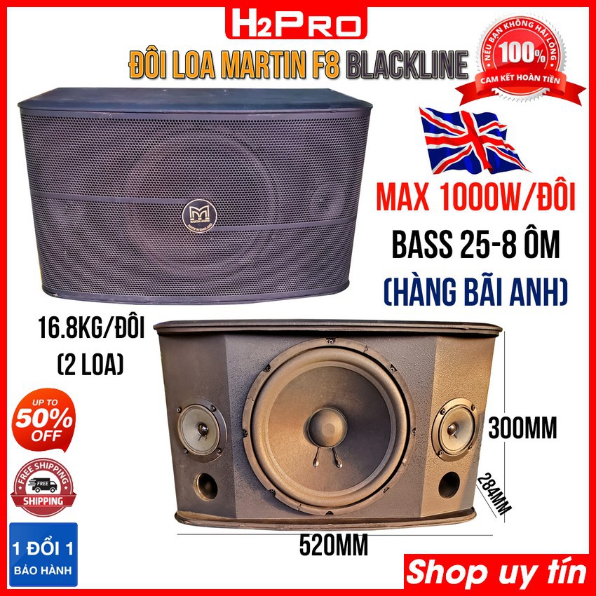 Đôi loa karaoke Martin F8 Blackline bass 25-1000W, 2 loa Martin bãi Anh xịn bass khỏe, tiếng sáng (Đôi)