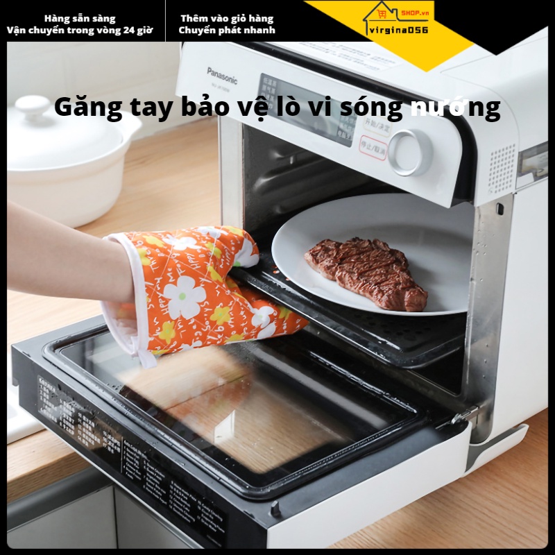 💯Hàng Hot😁 Găng tay lò nướng Chất liệu bông Polyester Hoa văn in Thiết kế dây buộc Nấu ăn Găng tay lò vi sóng cho nhà bếp 💖Hàng giao ngay💖Virgina056