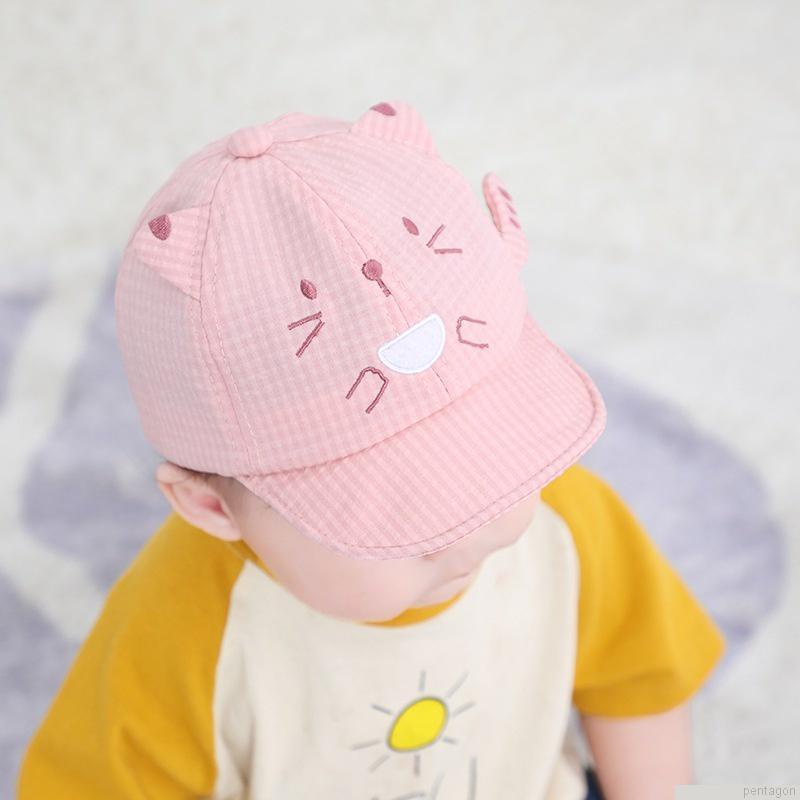 Mũ lưỡi trai vành mềm thêu hình mèo dễ thương cho bé