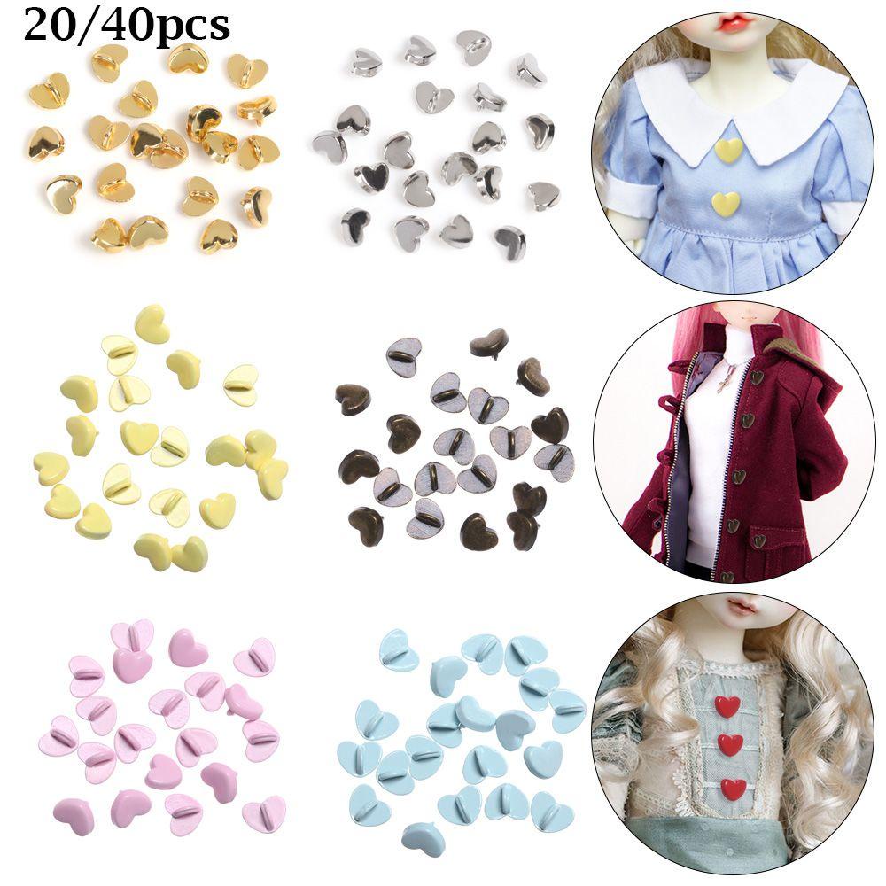 Set 1 / 20 / 40 Nút Cài Mini Hình Trái Tim Dễ Thương Trang Trí Búp Bê