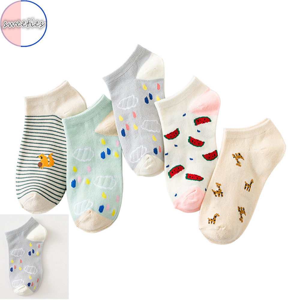 Set 5 Đôi Vớ Cotton Cổ Ngắn Thời Trang Cho Nữ