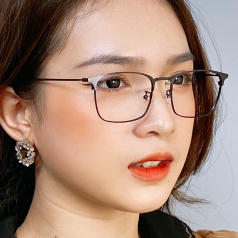 Gọng Kính Cận, Kính Giả Cận Nam Nữ,  Mắt Vuông Nhỏ, Gọng Kim Loại Mảnh Cứng Cáp Hàn Quốc - BLUE LIGHT