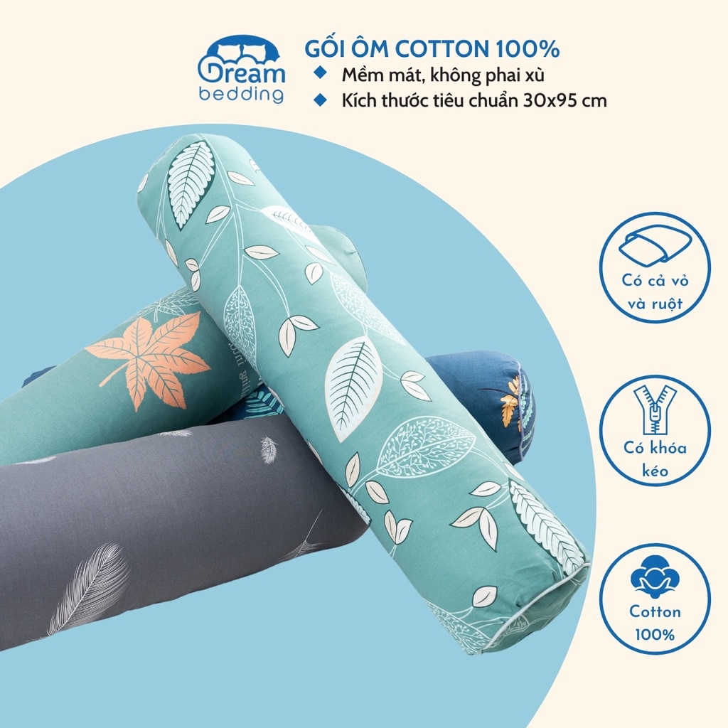 Gối ôm người lớn cotton 100% dài 95cm khóa kéo tiện lợi có nhiều màu cho bé Dream bedding