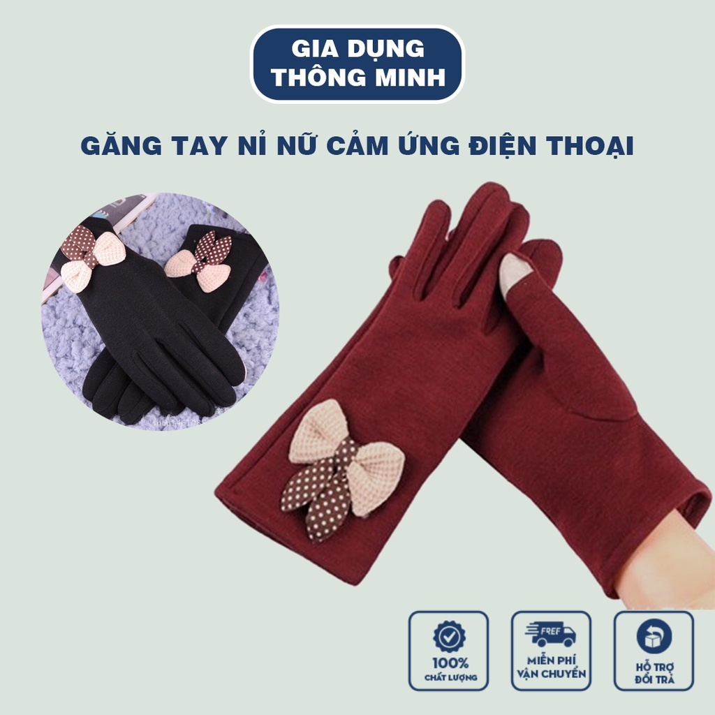 Găng tay nỉ nữ cảm ứng điện thoại