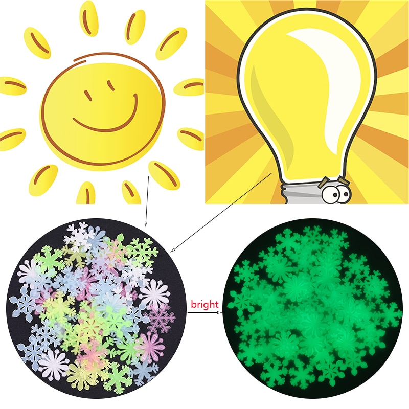 Set 50 sticker dán tường dạ quang hình bông tuyết 5d phát sáng trong tối trang trí nhà cửa/giáng sinh