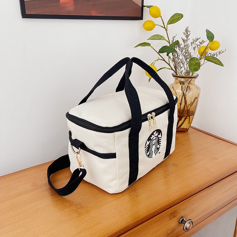 STARBUCKS  Hàng Có Sẵn Túi Tote Vải Canvas Đựng Hộp Cơm / Túi Xách Tay / Túi Thực Phẩm / Túi Xách Du Lịch