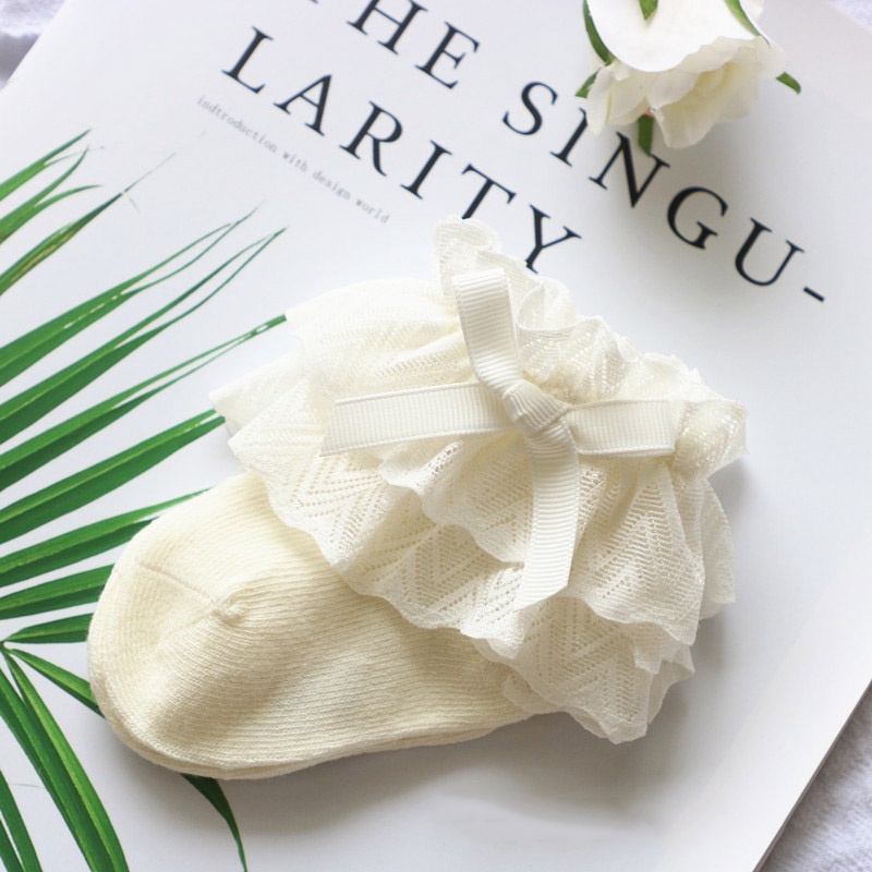 Vớ Cotton Mềm Mại Phối Ren Màu Trắng / Hồng Dễ Thương Dành Cho Bé Gái
