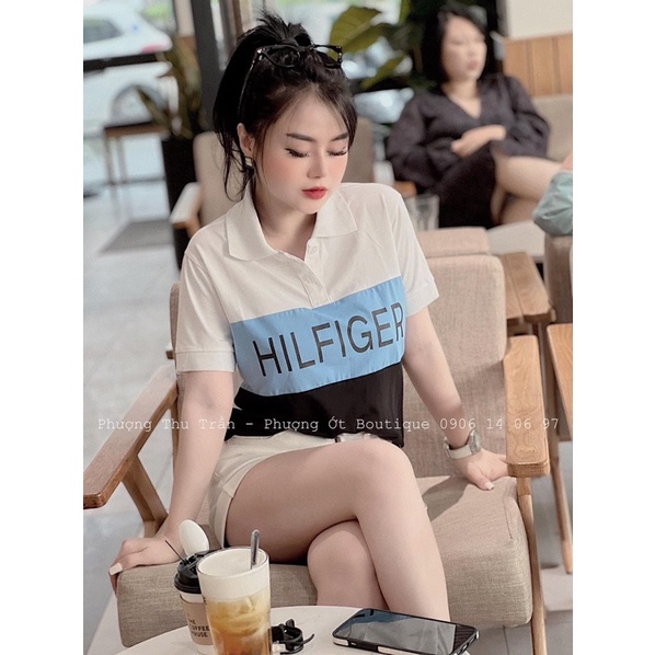 ÁO POLO NỮ CỔ BẺ PHỐI MÀU CHỮ HILF ĐẸP LẠ