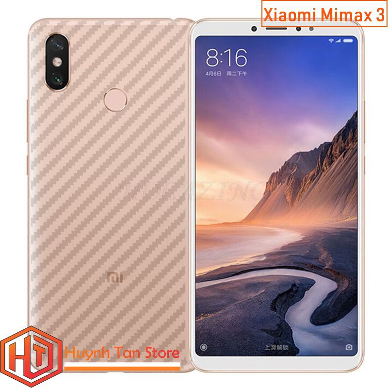 Miếng dán decal carbon mặt sau Xiaomi Mimax 3 chống trày xướt mặt lưng, chống bám vân tay