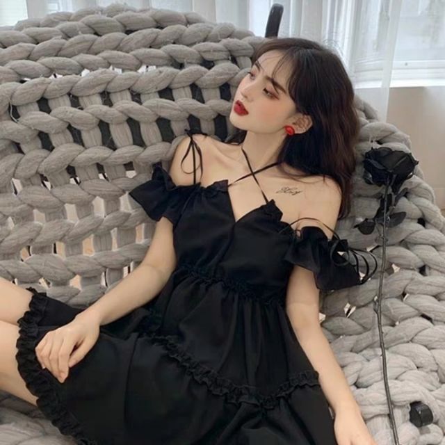 👑Đầm xòe BLACK mê mị trễ vai nhúng bèo