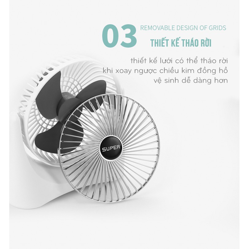 Quạt Để Bàn Sạc Tích Điện Super Fan, 3 Chế Độ Mát, Để Bàn Làm Việc, Ô Tô...Siêu Tiện Lợi Cho Mùa Hè Nóng Nực | BigBuy360 - bigbuy360.vn