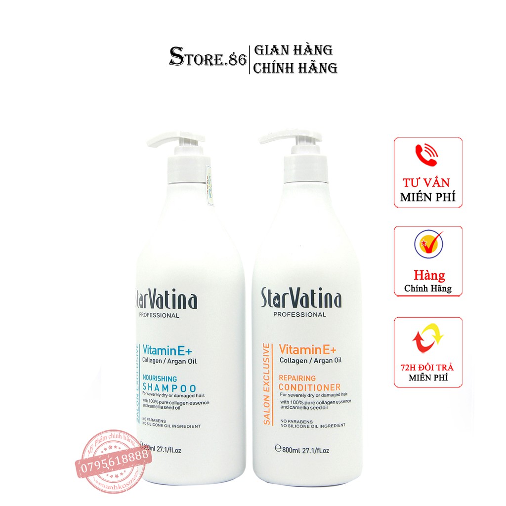 Dầu gội Star Vatina Vitamin E dưỡng ẩm phục hồi tóc, mềm mượt gội không gàu không ngứa cặp gội xả chính hãng 500 - 800ml