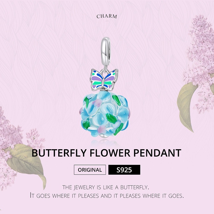 Vòng đeo tay Bamoer bạc 925 mặt bướm và hoa thời trang