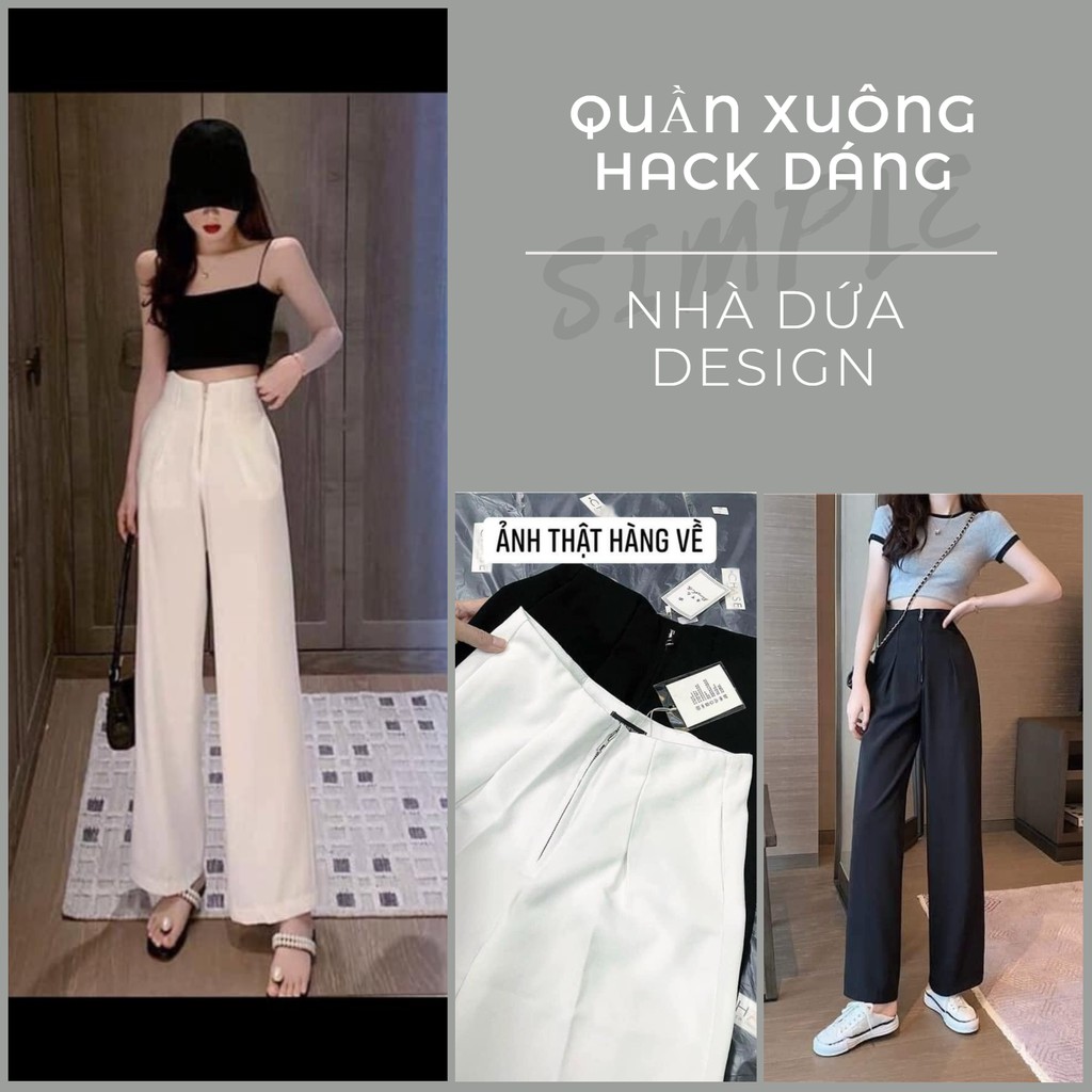 Quần suông cạp lưng cao khóa trước kim loại - quần tây nữ ống rộng siêu hách dáng