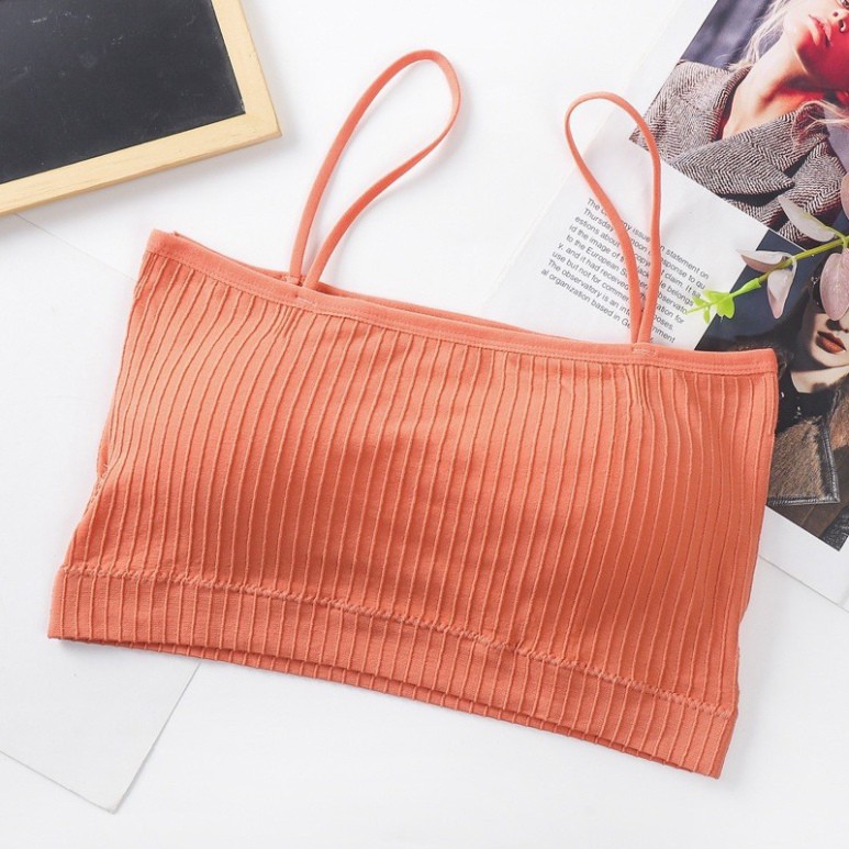 Áo Ngực Bra Ống 2 Dây Cotton Gân Tăm Có Mút Ngực. Free size 35_55kg. Cotton rất mất và thấm hút mồ hôi., độ đàn hồi ok
