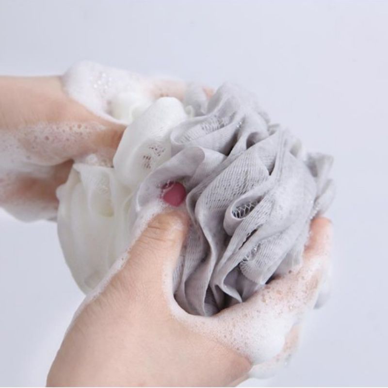 Bông tắm dài/ tròn cao cấp Hàn Quốc 2 màu pastel xinh xắn, lưới mềm