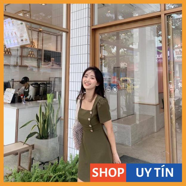[Hàng Cao Cấp] Đầm Nữ Cổ Vuông Phối Nút | BigBuy360 - bigbuy360.vn