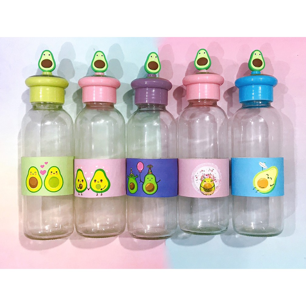 Bình nước quả bơ lá cây 400ml BNCI9 thuỷ tinh bình nước avocado cute chai nước dễ thương