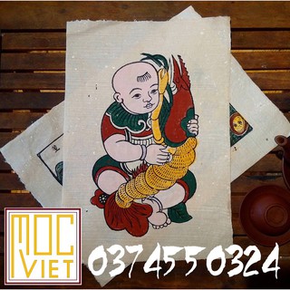 Tranh Đông Hồ Em bé ôm tôm