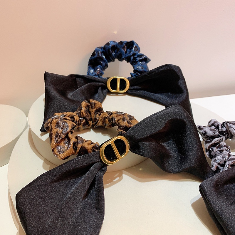 Dây cột tóc da PU thắt nơ họa tiết da báo phong cách cổ điển thời trang