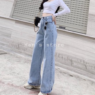 [Big Size] Quần Dài Ống Rộng Xanh Đá - Quần Jean Ống Rộng Size Đại - Lưng Cao Siêu Tôn Dáng