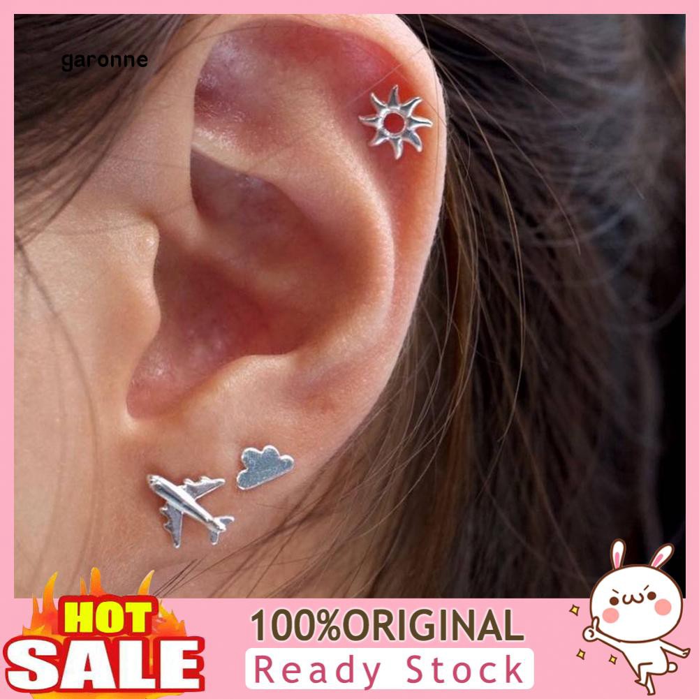 GA_3Pcs/Set Fashion Aircraft Cloud Sun Ear Studs Earrings Women Party Jewelry Gift