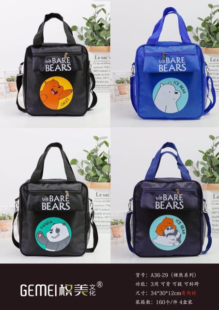 Túi đeo - Balo hình 3 anh em nhà gấu cute học thêm , đi chơi .Kích thước:34x30x12cm.