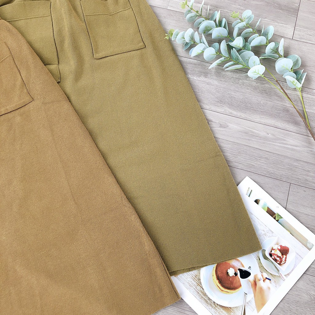 Chân Váy Len Dài Váy Len Midi Dáng A Hai Túi Trước Siêu Xinh