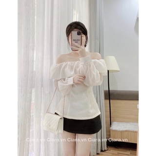 Áo voan bèo trễ vai (be/đen)