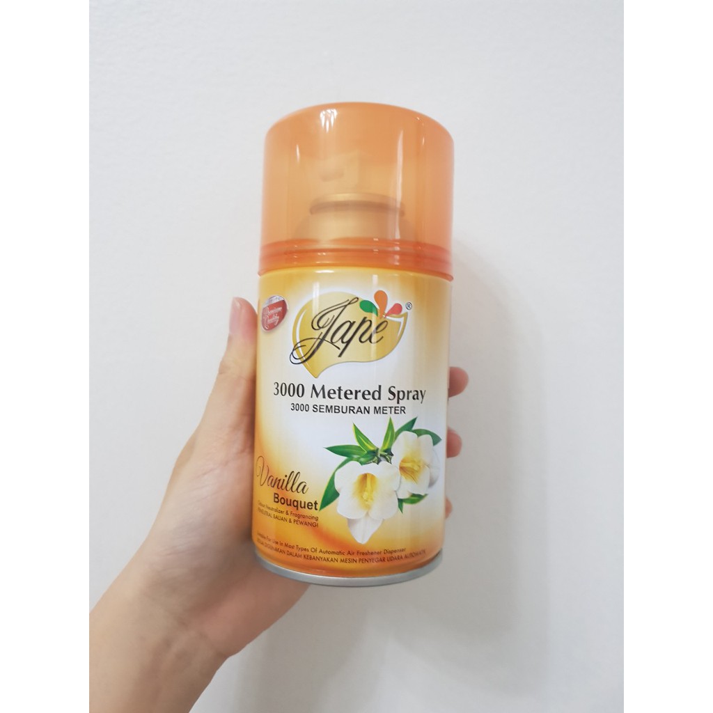 Máy Phun Sương Khử Mùi Tự Động Jape Thơm Phòng (Tặng 1 Bình Ruột Máy) - Hương Vanilla - 600ml [Gồm 1 Máy + 2 Lõi]