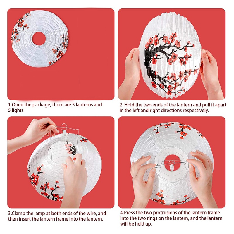 Lồng Đèn Giấy Hình Tròn Chủ Đề Hoa Đào Trung Quốc Cho Dịp Halloween / Giáng Sinh