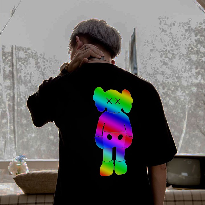 Áo phông rộng nam nữ Phản Quang tay lỡ Gấu KAWS dáng oversize basic tee thun 360 hai màu đen trắng