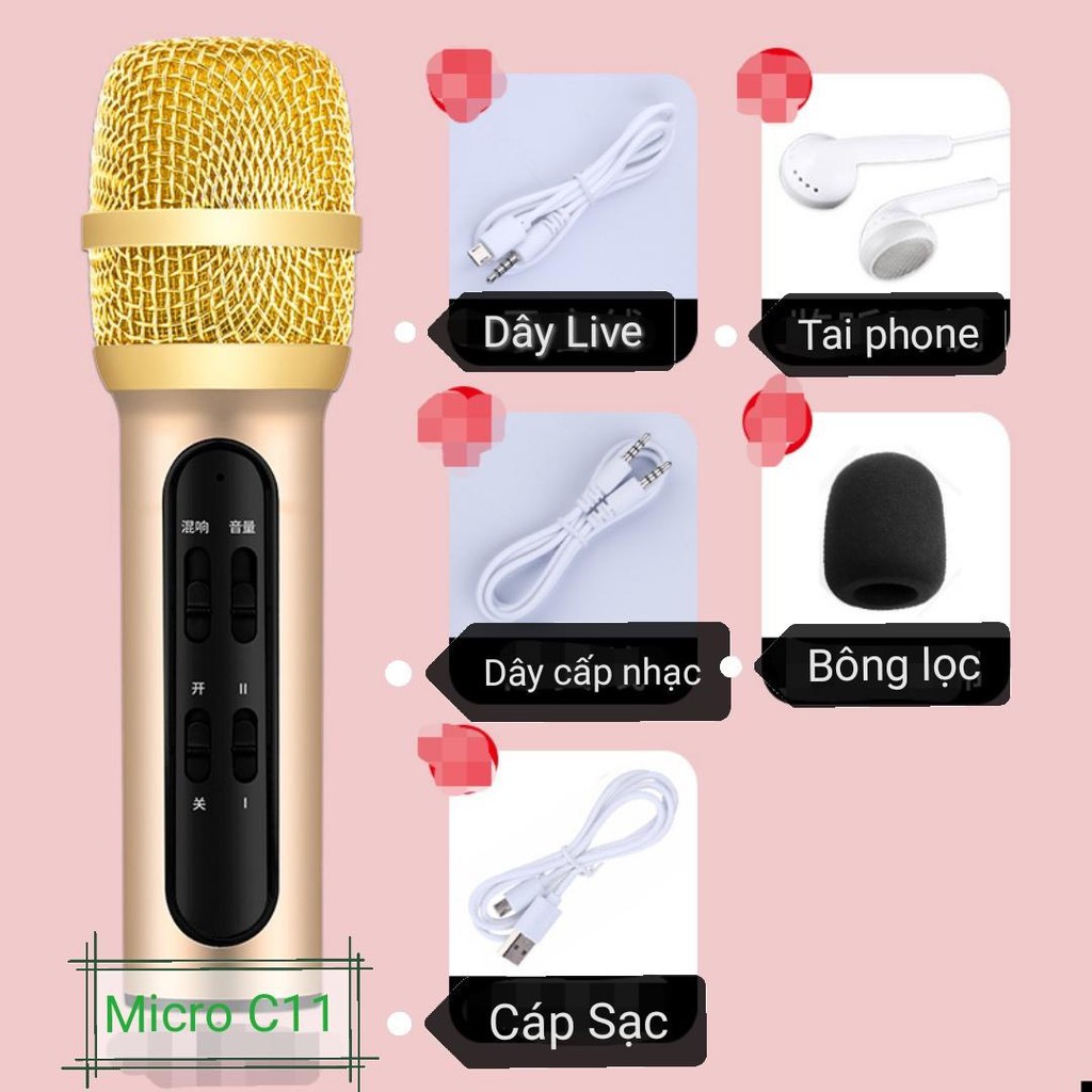 Mic Thu Âm C11 Cao Cấp ⚡FREE SHIP⚡ Micro Thu Âm C11 Hát Live Stream,Karaoke Online, Tặng Tai Nghe