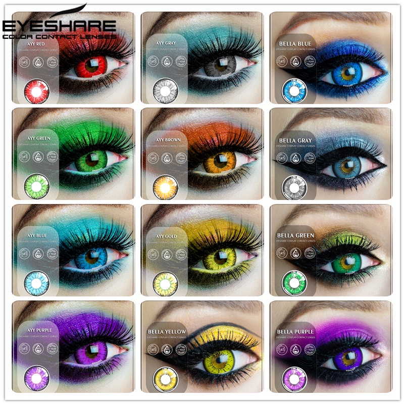 EYESHARE 1 cặp AYY Series Kính áp tròng đầy màu sắc cho mắt Mỹ phẩm Trang điểm Sử dụng hàng năm Phụ kiện anime cho mắt Cosplay Kính áp tròng màu Yealy Ues Halloween Eye Liên hệ