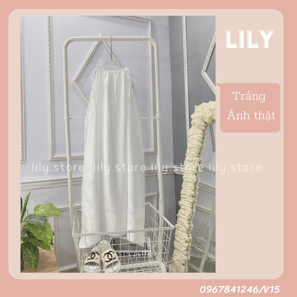 Đầm maxi đi biển hai dây, Váy maxi dáng suông chất đũi mát 3 màu trắng, xanh bơ, hồng đi biển cực xinh V15 LILY