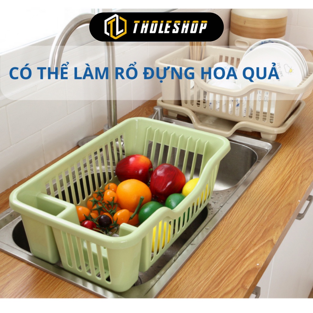 Kệ Úp Chén - Rổ Úp Bát Dĩa Có Ống Đựng Đũa Muỗng Kèm Khay Hứng Nước Tiện Lợi 1073