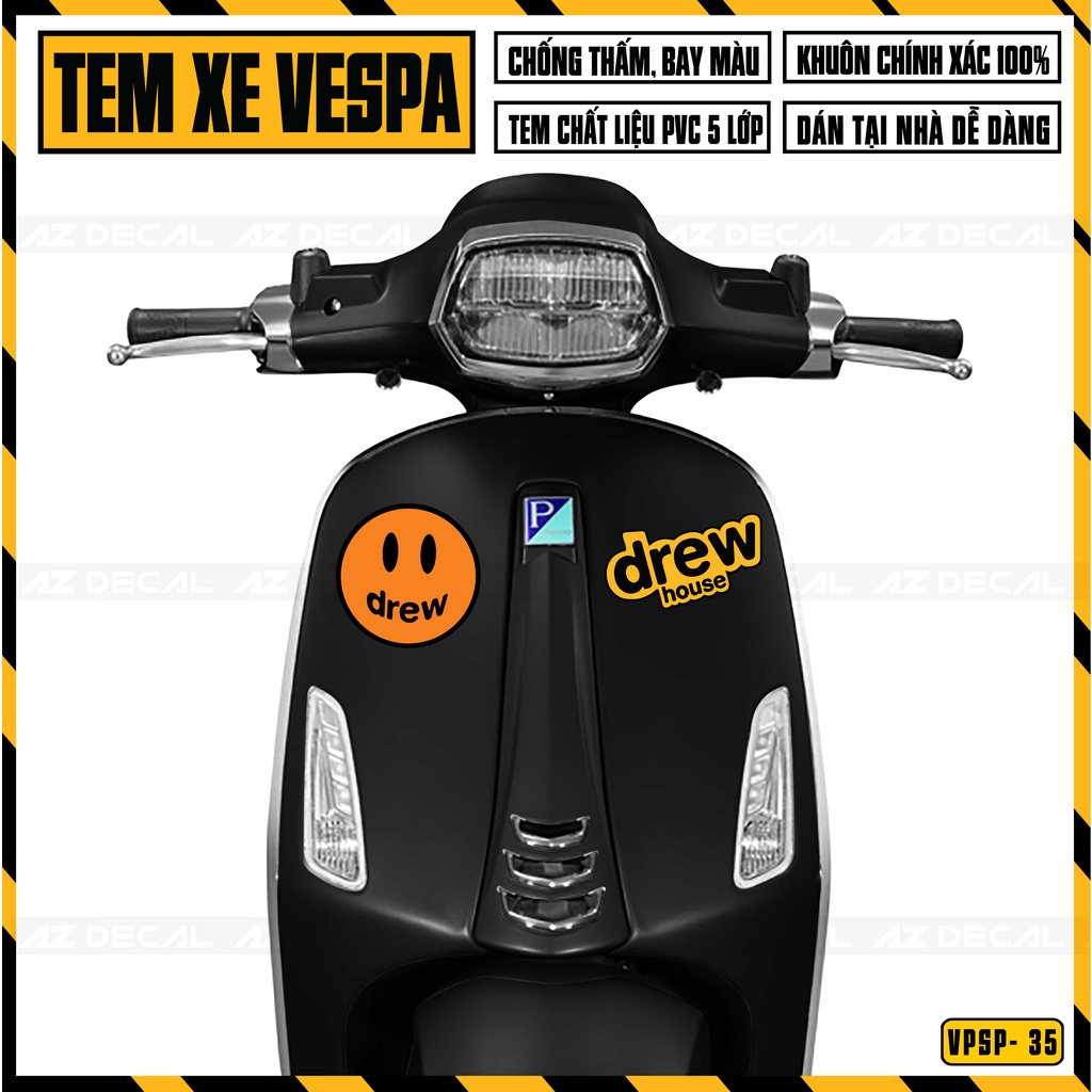 Tem Chế Xe Vespa Sprint / Primavera Mẫu Drew House | VPSP35 | Decal Dán Vespa Nghệ Thuật, Dễ Dán Tại Nhà