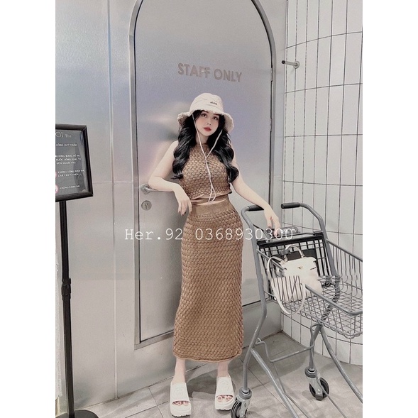 Set áo len ba lỗ kèm chân váy siêu xinh , Set len ôm body dáng dài