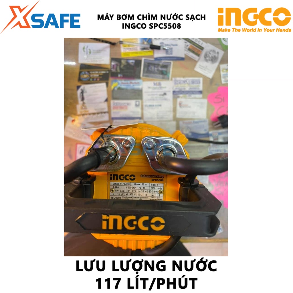 Máy bơm chìm INGCO SPC5508 Máy bơm chìm nước sạch điện áp 220-240V~50Hz, công suất đầu vào 550W(0,75HP) - Chính hãng