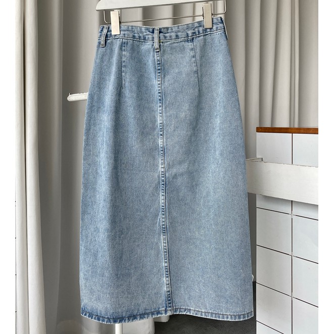 [Mã FADIRECT20 giảm 20K đơn 150K] Chân váy jean dáng dài xẻ 1 bên xanh nhạt - V687 | BigBuy360 - bigbuy360.vn