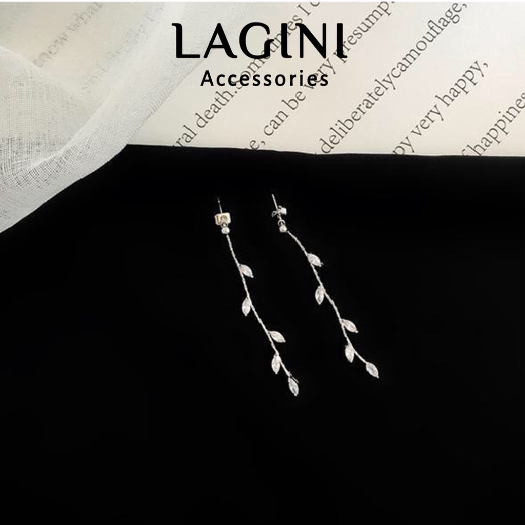 Bông tai khuyên tai dáng dài đính đá Lagini dành cho nữ dịu dàng nữ tính thanh lịch phong cách Hàn Quốc