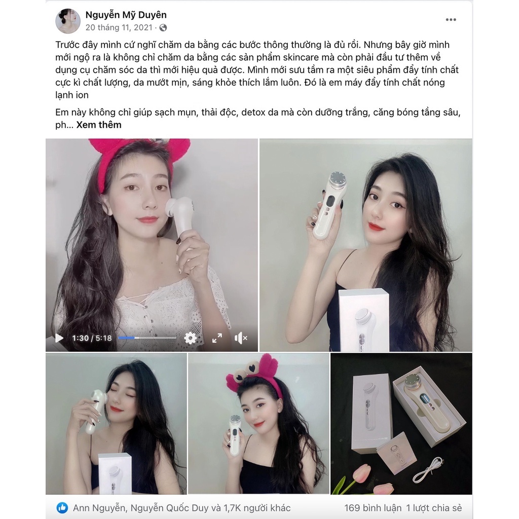 Máy Đẩy Tinh Chất Dưỡng Trắng Nóng Lạnh Ion Hot & Cool Beauty Device điện di tinh chất, tẩy trang