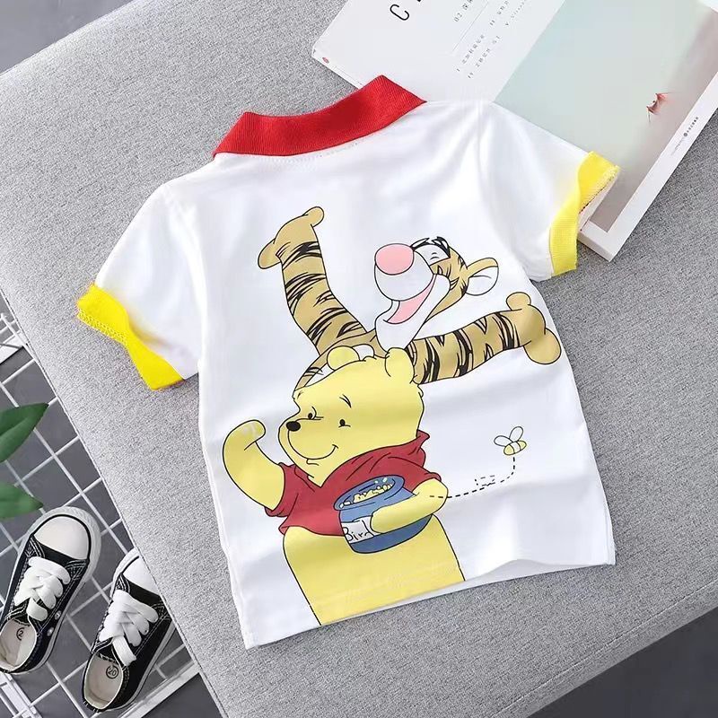 Áo Thun Polo Tay Ngắn In Họa Tiết Hoạt Hình Phong Cách Hàn Quốc Cho Bé Trai