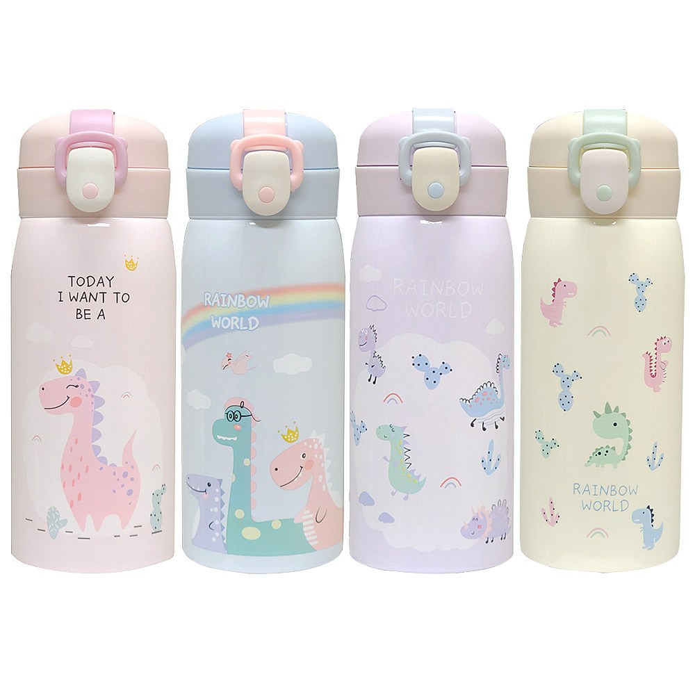 Bình nước giữ nhiệt nóng lạnh in hình khủng long dễ thương cho bé Fuko 350ml