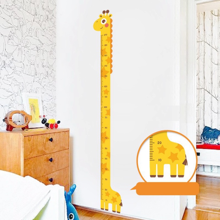 Decal dán tường thước đo chiều cao trẻ em bé hình con vật cute