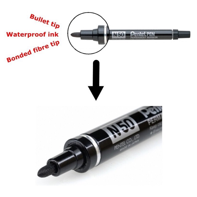 Bút dạ dầu Pentel N50 xanh đen đỏ chính hãng
