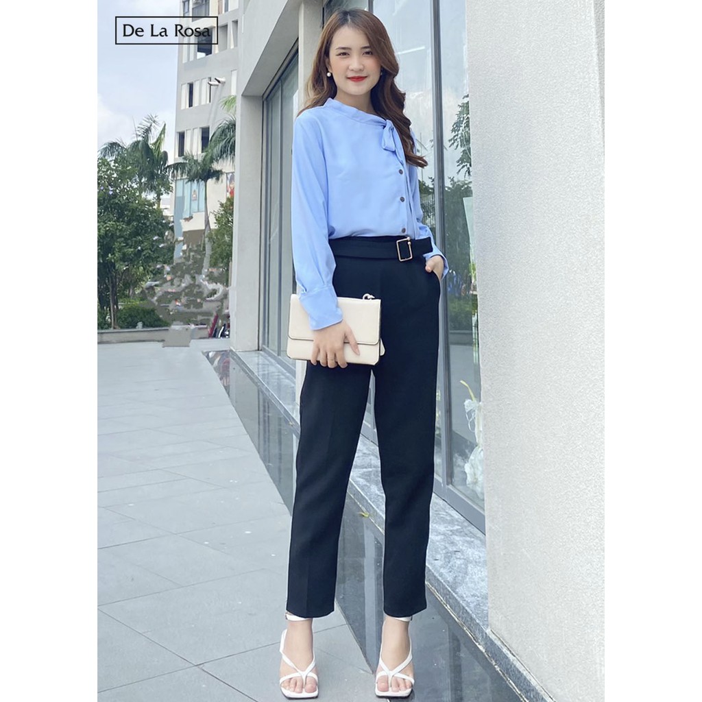 Áo sơ mi tay dài công sở thiết kế thắt nơ nữ tính - De La Rosa